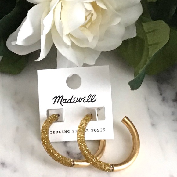 Madewell Half Acetate Sparkly Hoop Earrings New With Tag - Picture 5 of 11